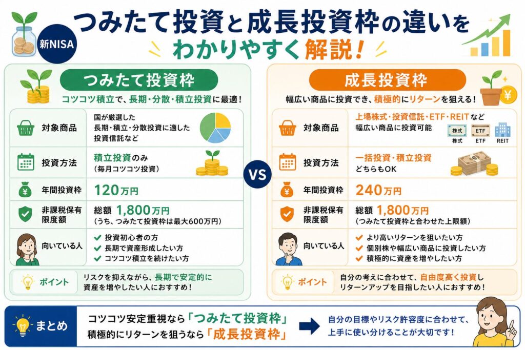 つみたて投資と成長投資枠の違いについて分かりやすく解説