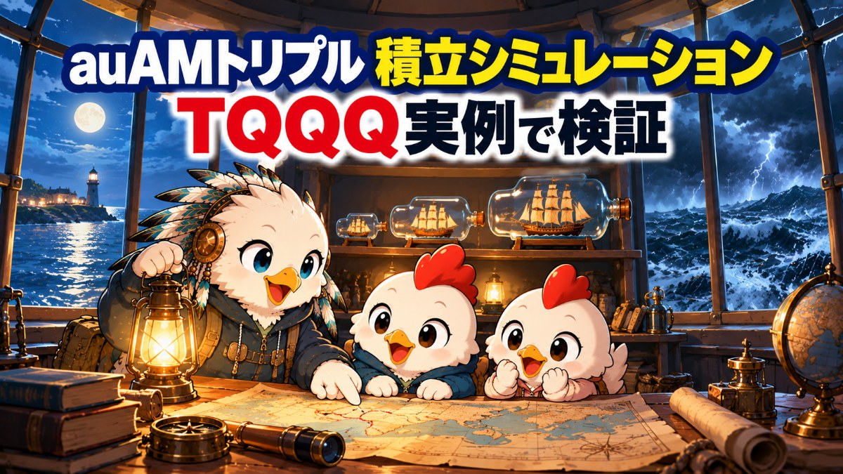 auAMトリプル積立シミュレーション TQQQ実例で検証｜灯台で海図を見るワッシー・ワッピー・コッコ