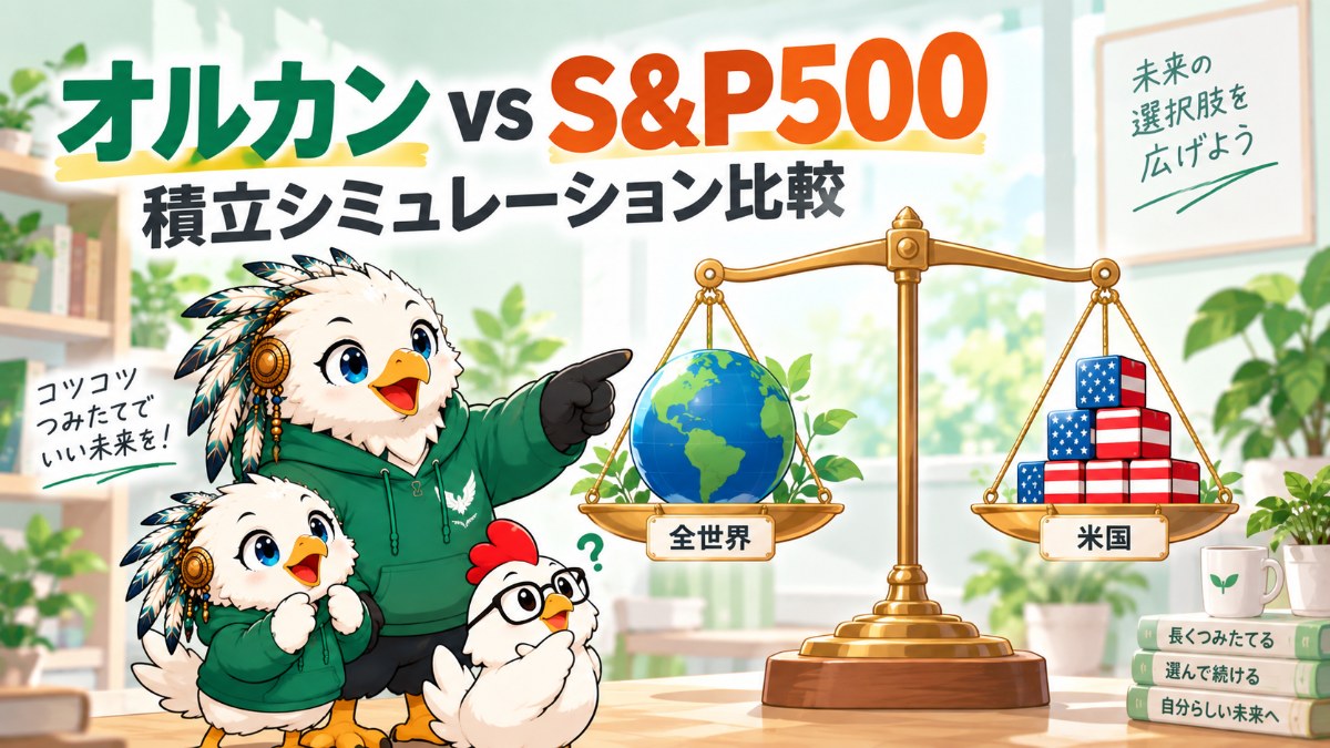 オルカンとS&P500を天秤にかけて積立シミュレーションを比較するアイキャッチ画像