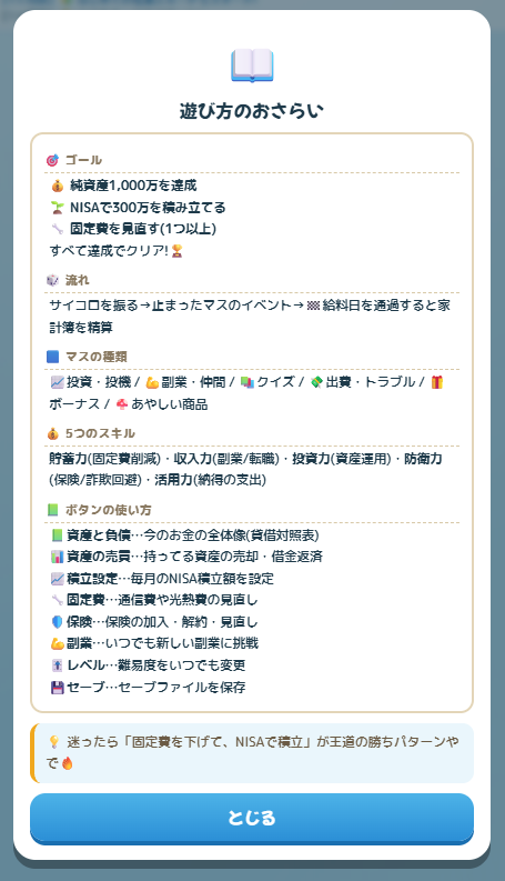 遊び方のおさらい画面