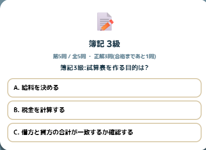 簿記3級の試験問題「試算表を作る目的は？」
