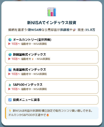 新NISAでインデックス投資の銘柄選択画面