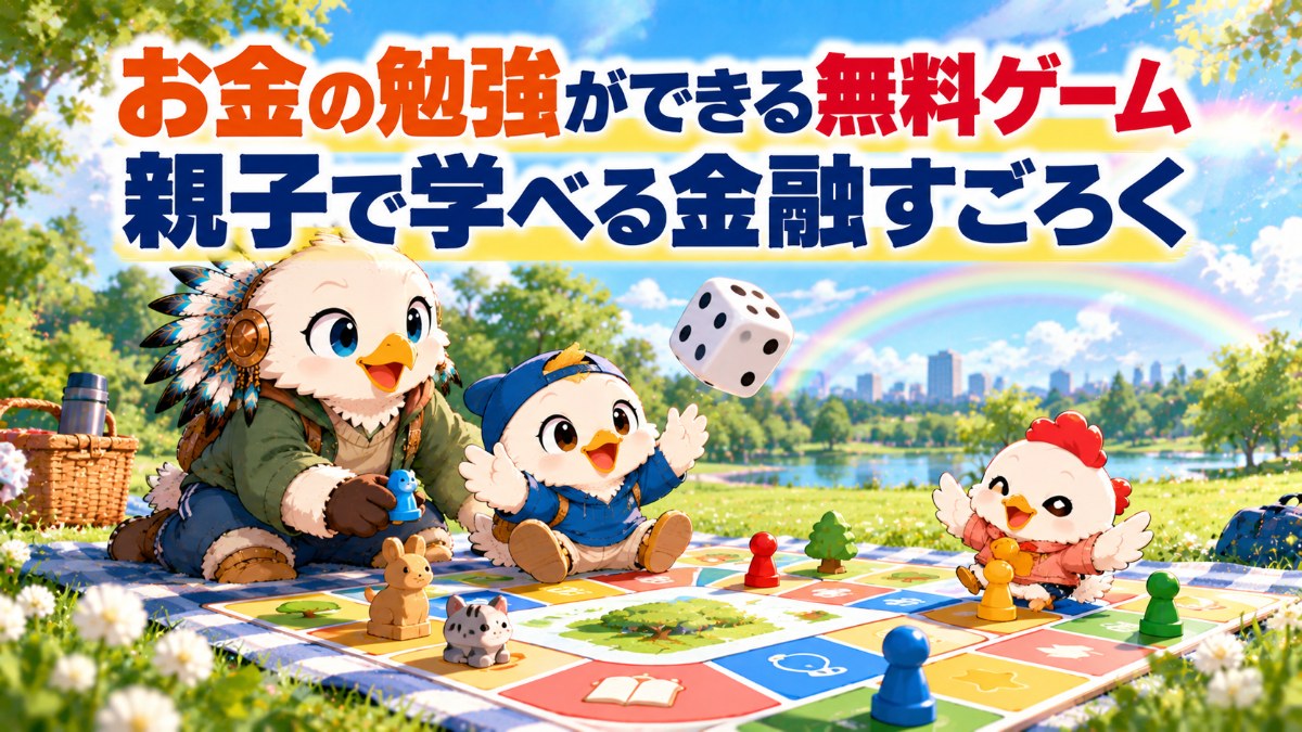 お金の勉強ができる無料ゲーム｜親子で学べる金融すごろく（ワッシー・ワッピー・コッコが公園ですごろく遊び）